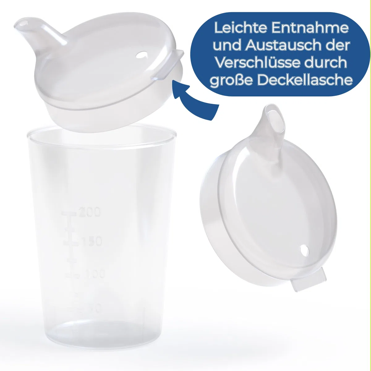 Confezione da 3 bicchieri per adulti da 250 ml, con due coperchi (apertura grande e piccola) per set, colore a scelta (trasparente)