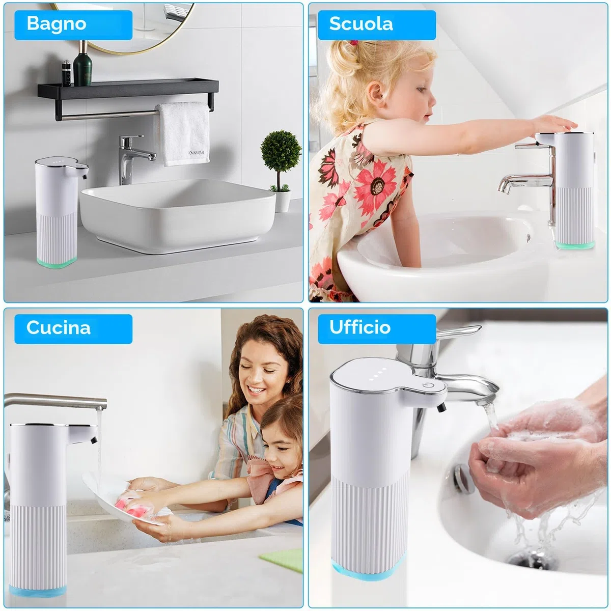 Behire Dispenser Sapone Automatico,360 ML USB Ricaricabile Dosatore Sapone Liquido, Dispenser Sapone Muro con Sensore,Montaggio a Parete per Cucine Bagni Scuole Hotel