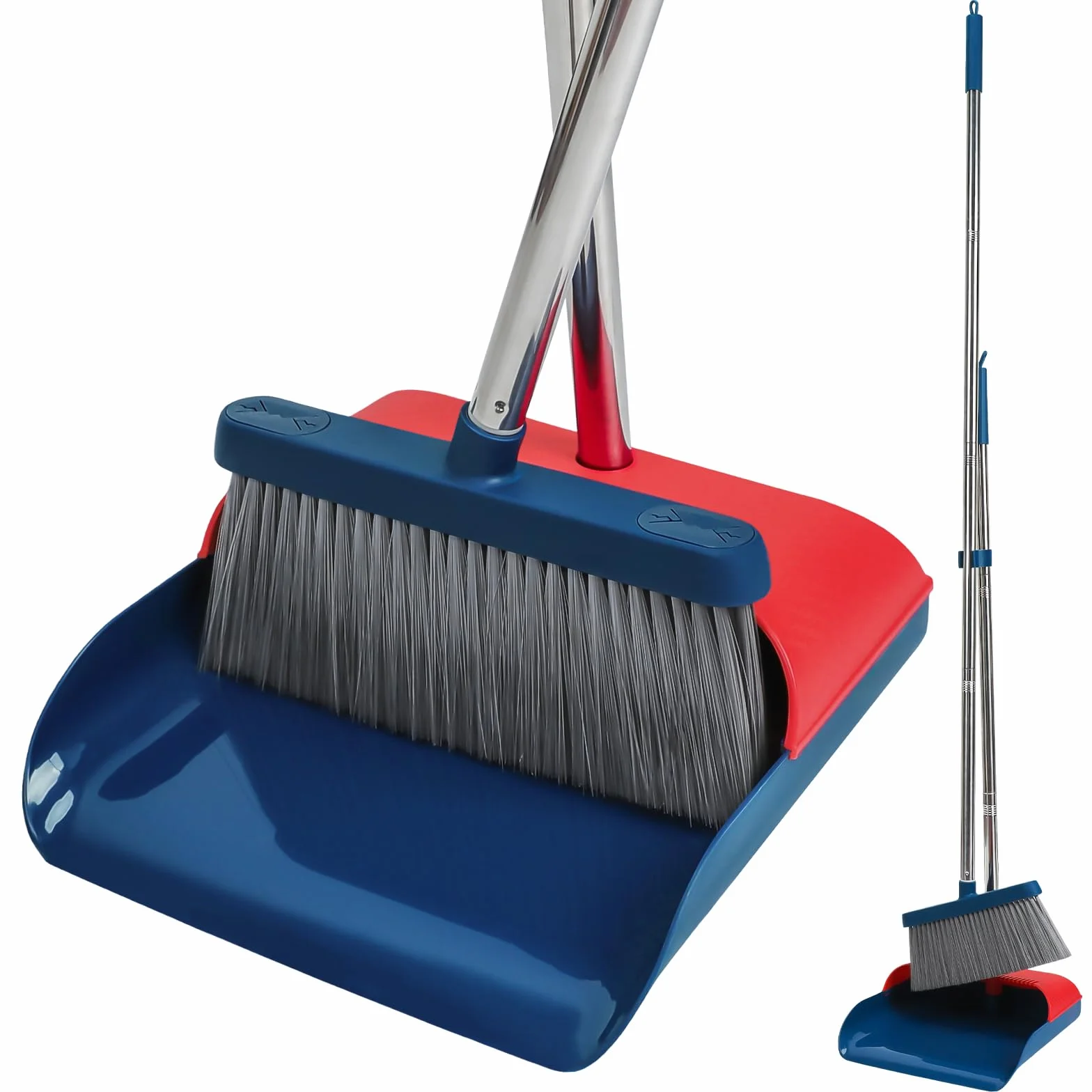 TreeLen Stand Up Dustpan and Broom Set 50” Long Handle Broom with Dust Pan, 20° Angled for Ergonomic Home Office Indoor Sweeping