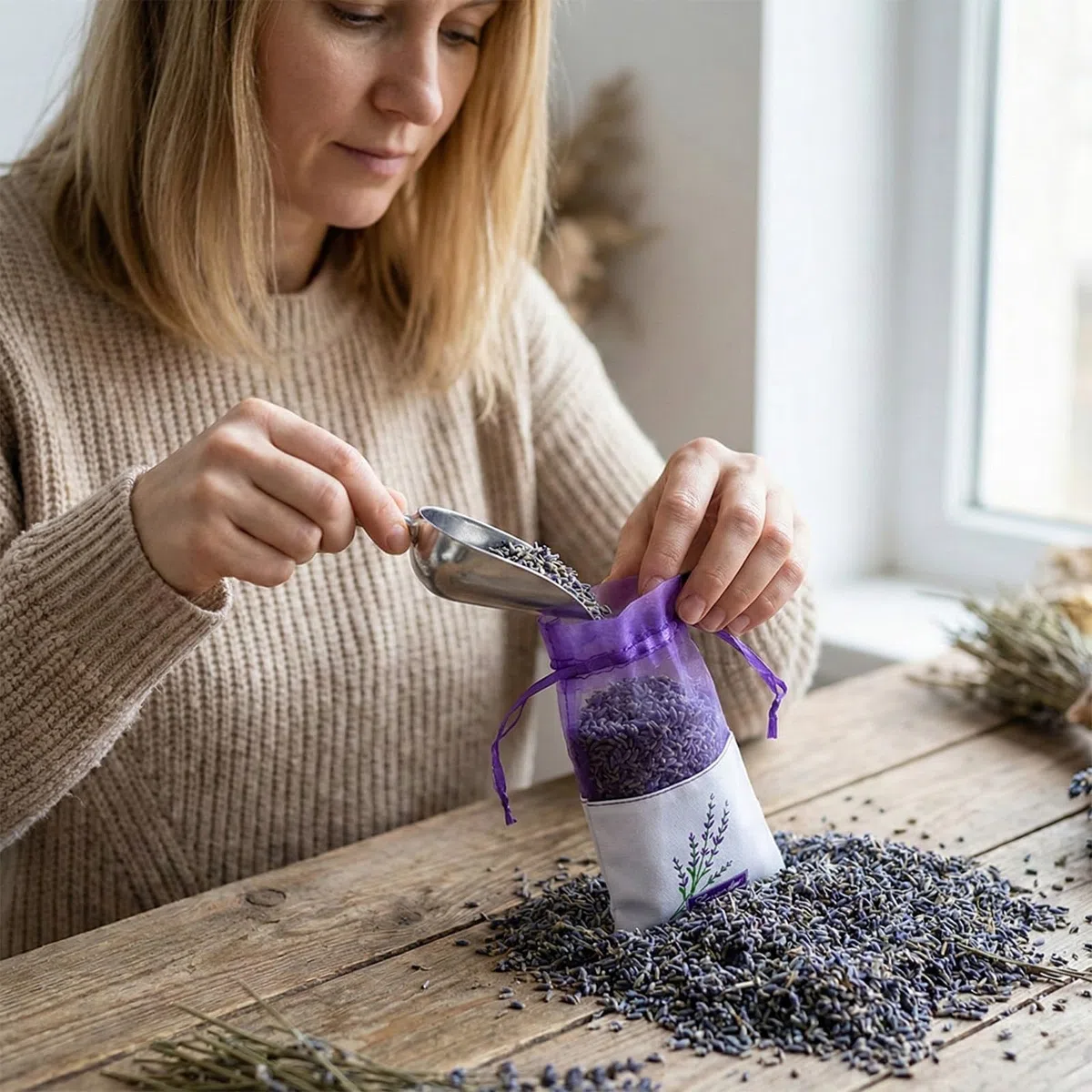 40 Pezzi Sacchetti di LavanDA Profumata Sacchetto per Lavanda Vuoti con Coulisse Sacchetto di LavandaS Vuoti Viola Bustine per Lavand, Spezie ed Erbe Aromatiche