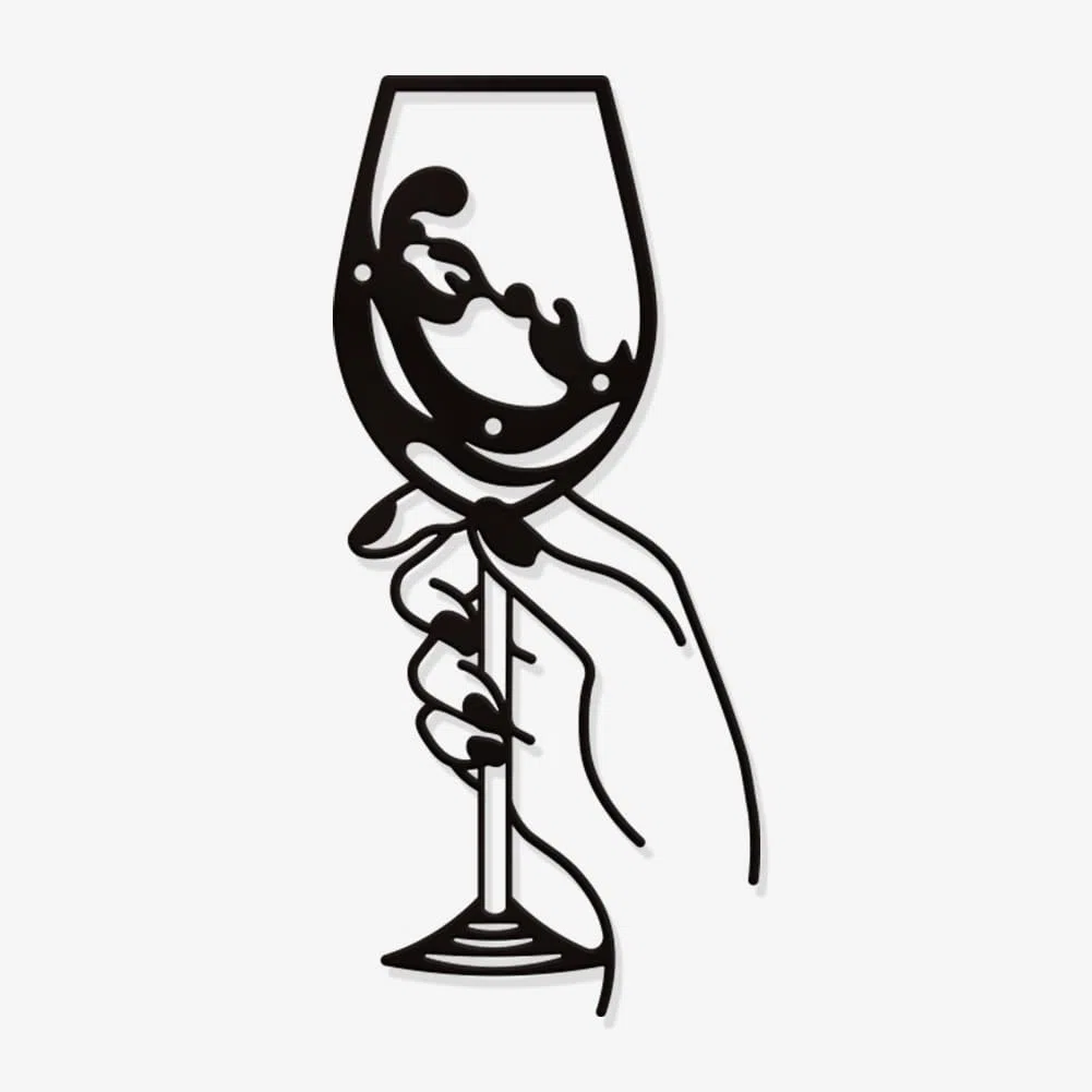 NBEADS Decorazione Da Parete In Metallo con Calice Da Vino, Decorazione Da Parete Nera Silhouette Wall Art Moderne Sculture Da In Metallo per Decorazioni Da Appendere Alla Casa Moderna, 28x13cm