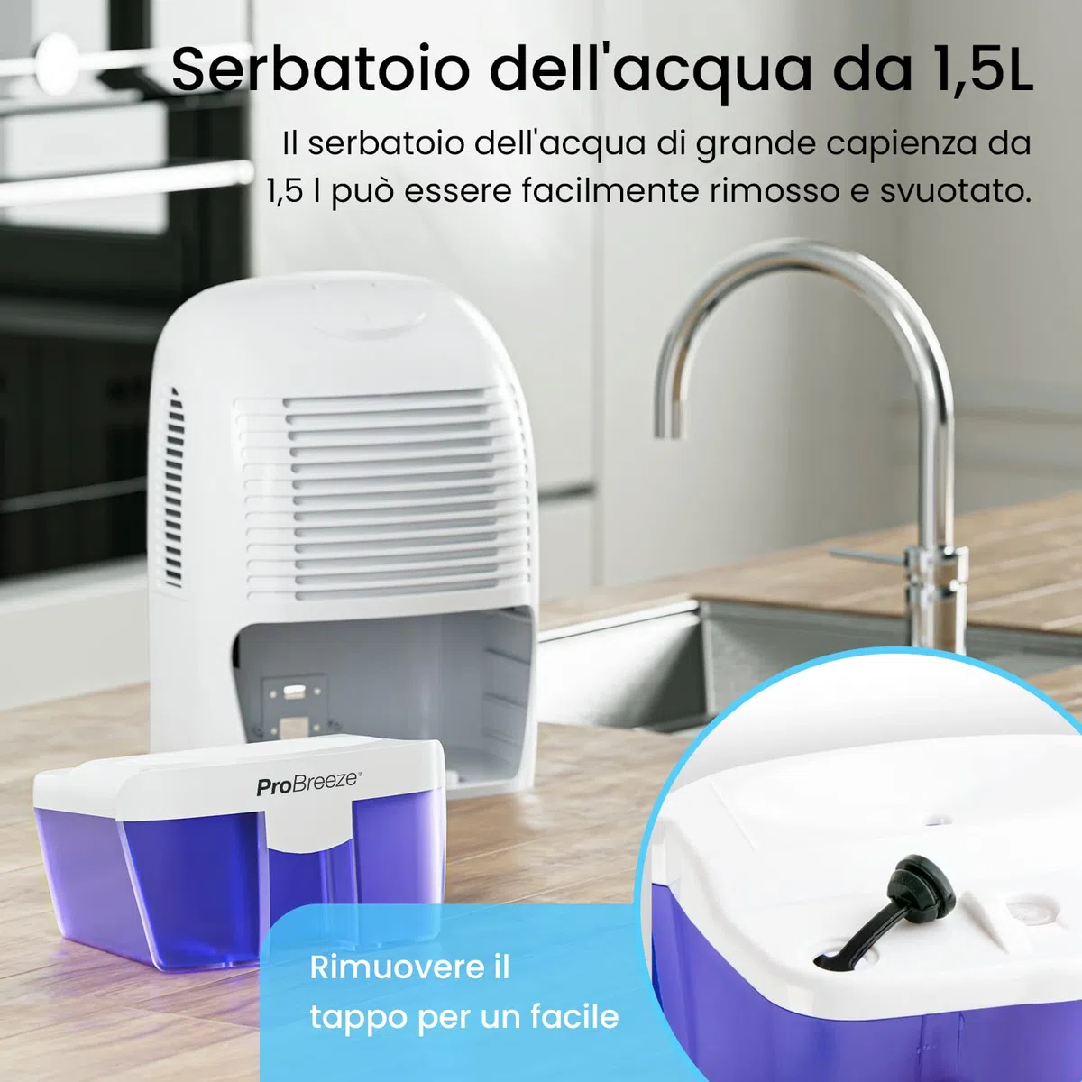 Pro Breeze Mini Deumidificatore Portatile da 1500ml per Umidità e Muffa in Casa, Cucina, Camera da Letto, Roulotte, Ufficio e Garage