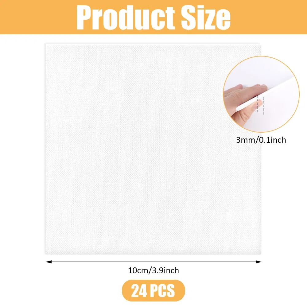 Set di 24 Tele da Dipingere 10x10 cm Art Tela Bianca Cotone Senza Acidi Tele Pittura Leggere per Esercizi Quotidiani & Outdoor Ideali per Acrilico, Olio & Schizzi | Facili da Trasportare e Conservare