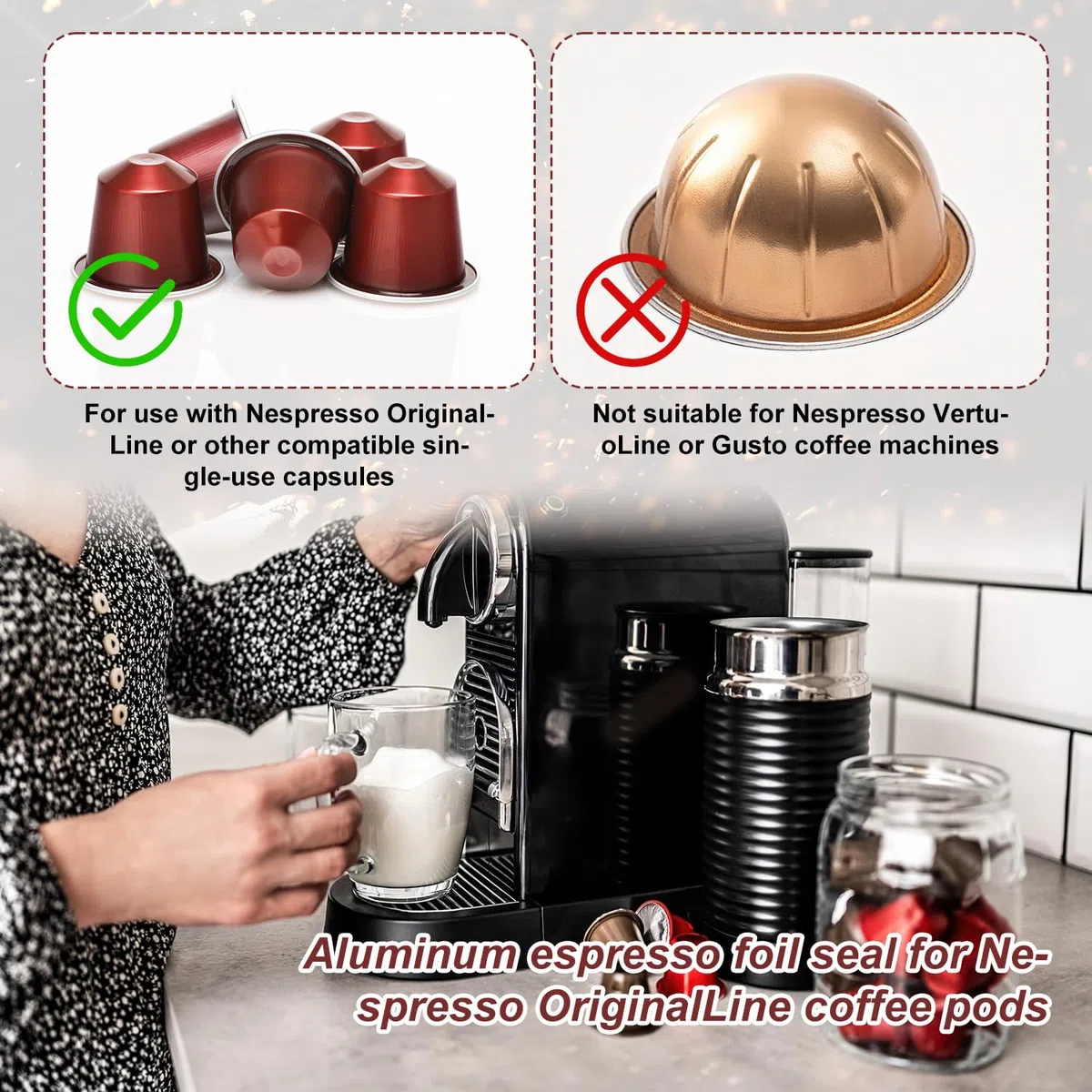 200pz Sigilli in Alluminio per Capsule di Caffè Espresso, Coperchi in Alluminio Capsule di Caffè Espresso 37mm Compatibili con le Macchine Della Linea Originale Nespresso