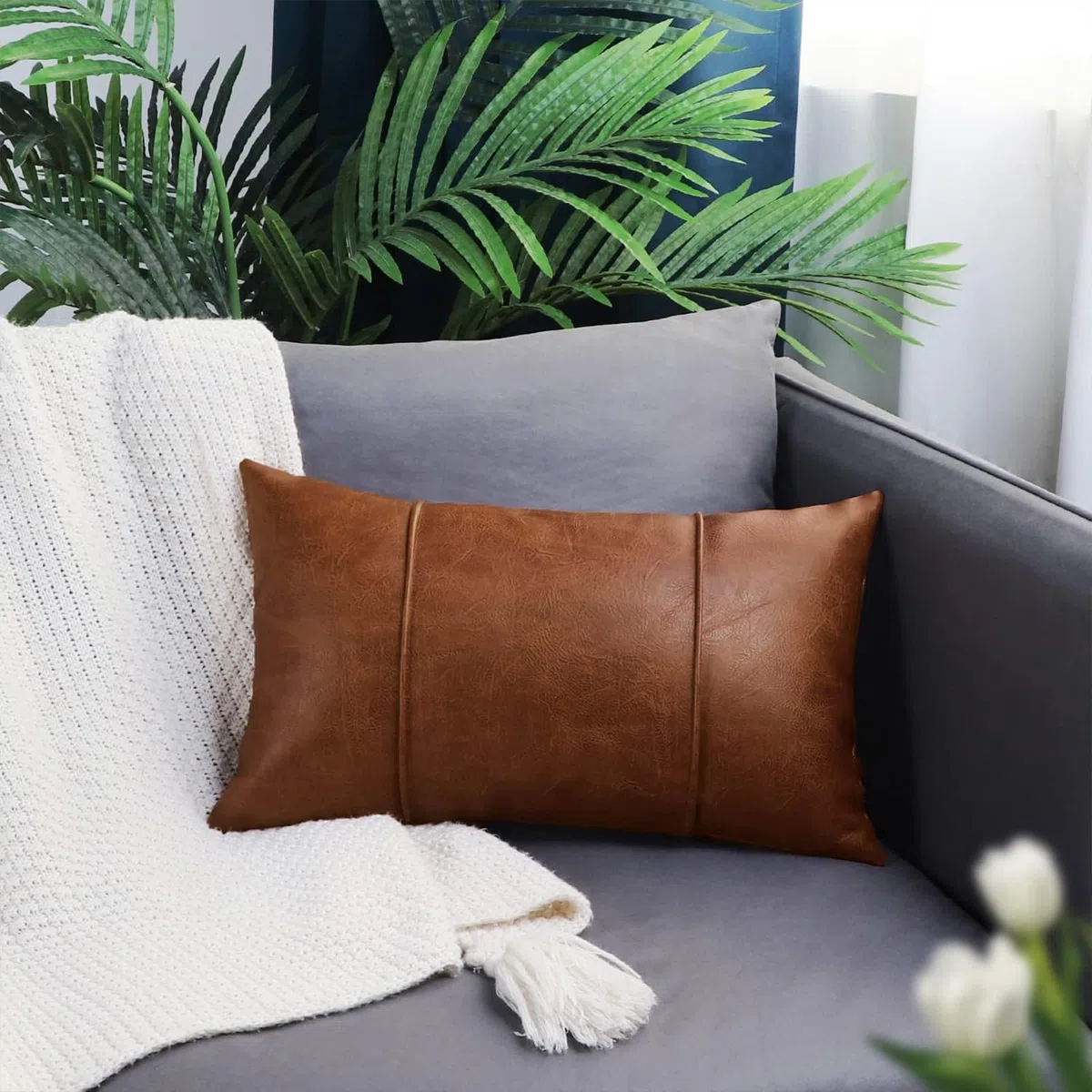 Cuscini Rettangolari Cuscini Copri Protezioni da Cuscini in Pelle Finta 45 Cm con Cerniere Rinforzate per Decori del Soggiorno