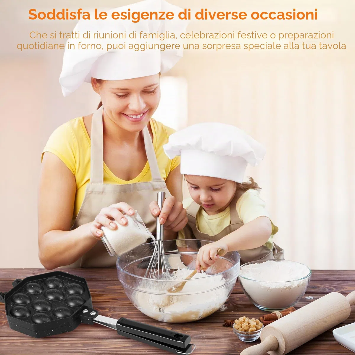 Stampo Per Biscotti A Forma Di Noce (Oreshek) Da 10 Fori In Lega Di Alluminio Con Manico Lungo E Rimovibile, Riscaldamento Uniforme, Nero