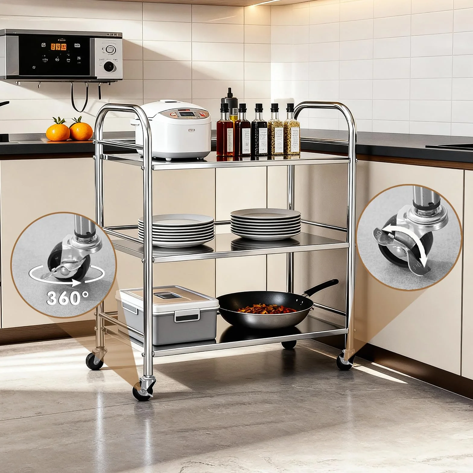 Carrelli di servizio in acciaio inox, carrelli da cucina, carrelli di servizio con rotelle, carrelli stretti per cucine, laboratori, uffici e soggiorni