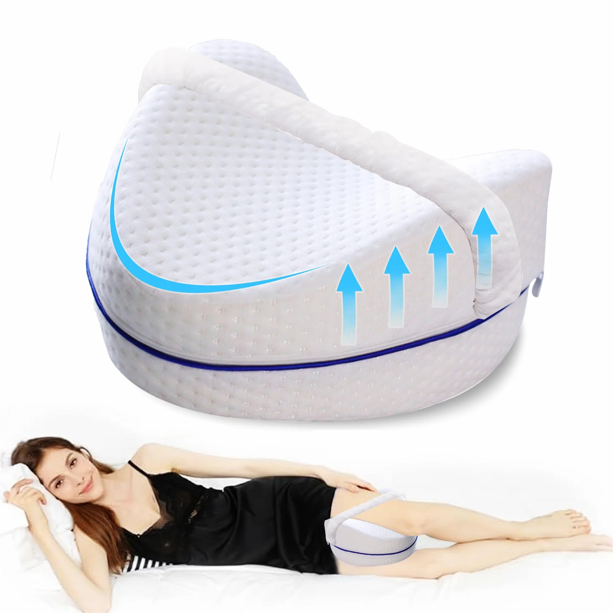 JAADU Cuscino Ortopedico Gambe, Cuscino per Ginocchia con Schiuma Memory Foam, Design a Cuore Doppia Faccia, per Dormire sul Fianco, Allevia Sciatica e Dolori alle Gambe