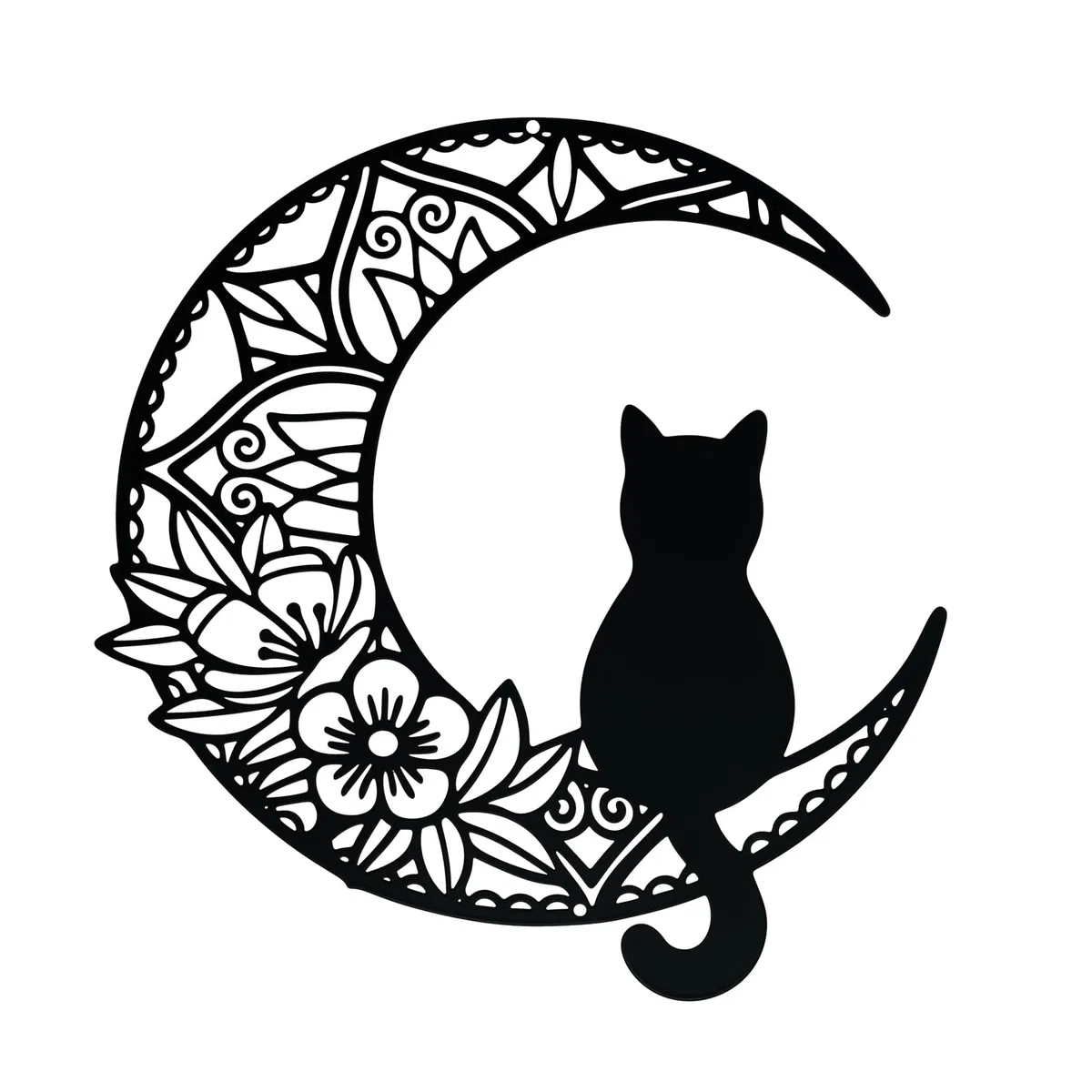 Bowarepro 1 Pezzo in Metallo Gatto e Luna, Decorazione da Parete, Decorazione per Casa, Interni ed Esterni