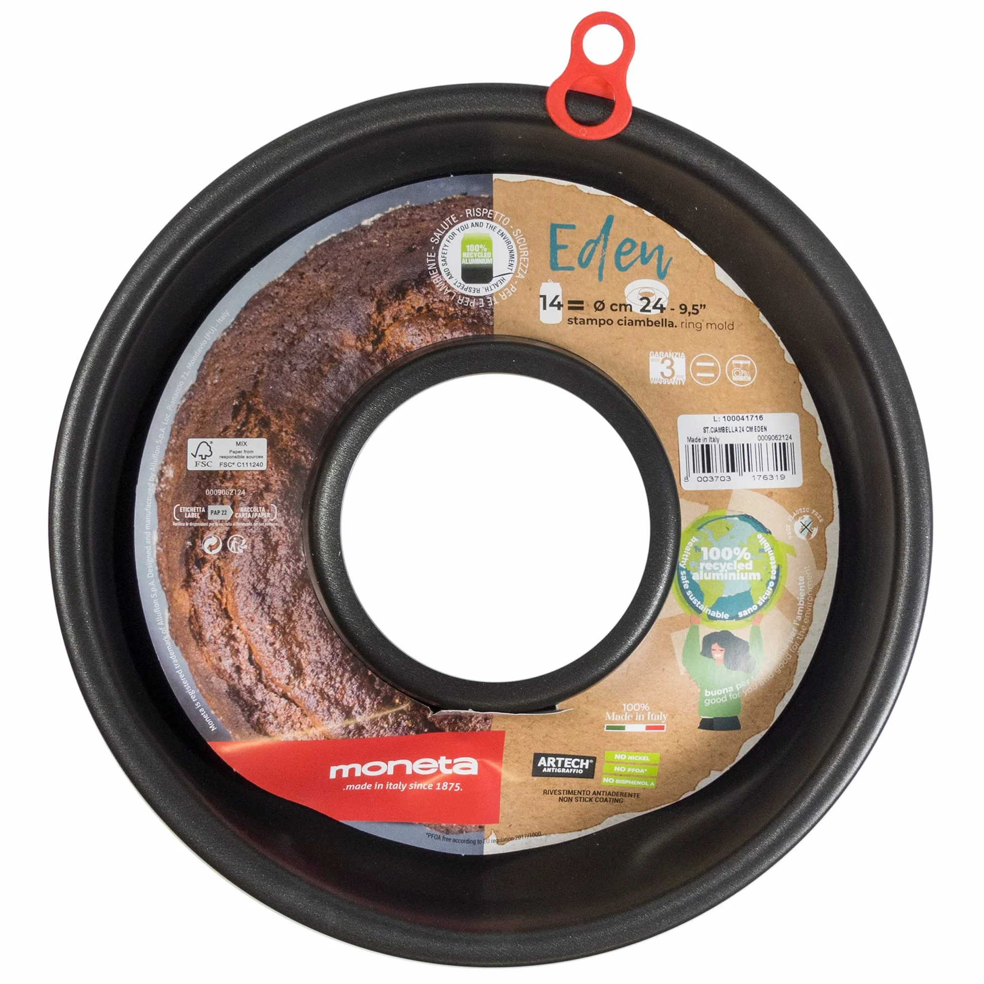 Moneta Eden Stampo Ciambella 24 cm in Alluminio Riciclato da Lattine, 100% Made in Italy