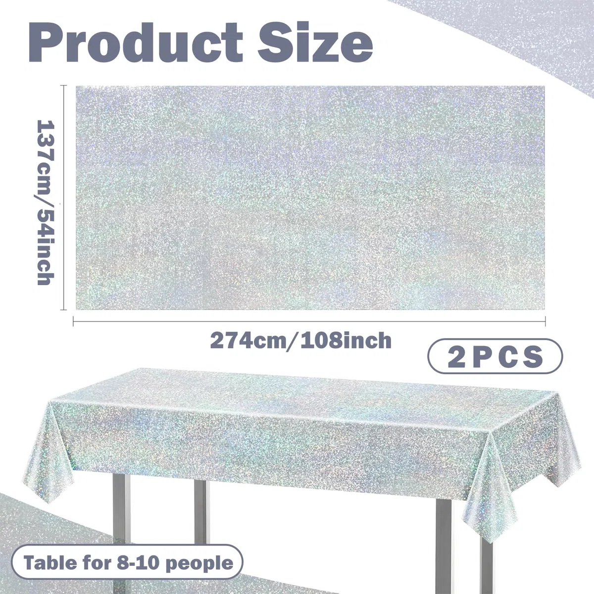 PANYI 2PCS Tovaglia Compleanno con Glitter Argento Tovaglia Festa Compleanno Impermeabile 137X274 cm Adatta per Feste di Compleannos per Bambini, Festività e Decorazioni per Matrimoni