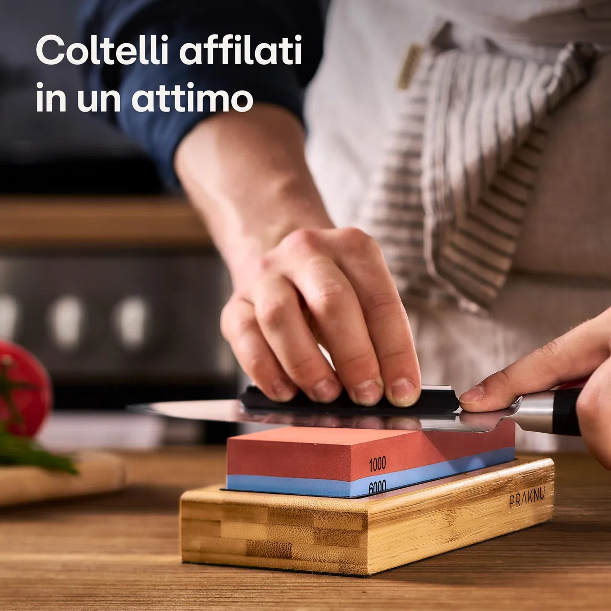 Praknu Pietra per Affilare 2-in-1 Affilacoltelli Cote 1000/6000 Grana Combinazione Affilacoltelli Professionale - con Stand Silicone Antiscivolo & Bambù