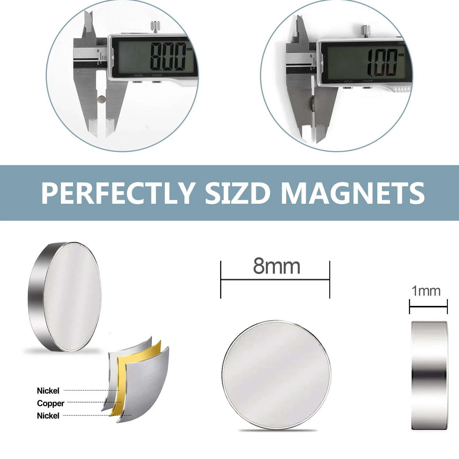 UTOMAG 100 Pezzi Calamite Forti Rotonde 8mm x 1mm - Piccoli Magneti a Disco al Neodimio per Frigorifero, Scienza, Artigianato, Bacheche, Mappe, Foto, Decorazioni, Modellismo, Scuola, Cucina e Ufficio