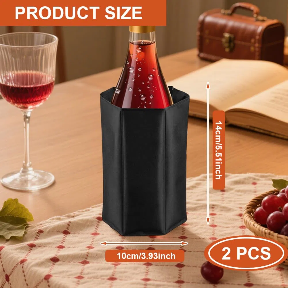 2 manicotti refrigeranti per vino, in nylon, a lunga durata, impermeabili, per vino, spumante, champagne e bevande, colore nero