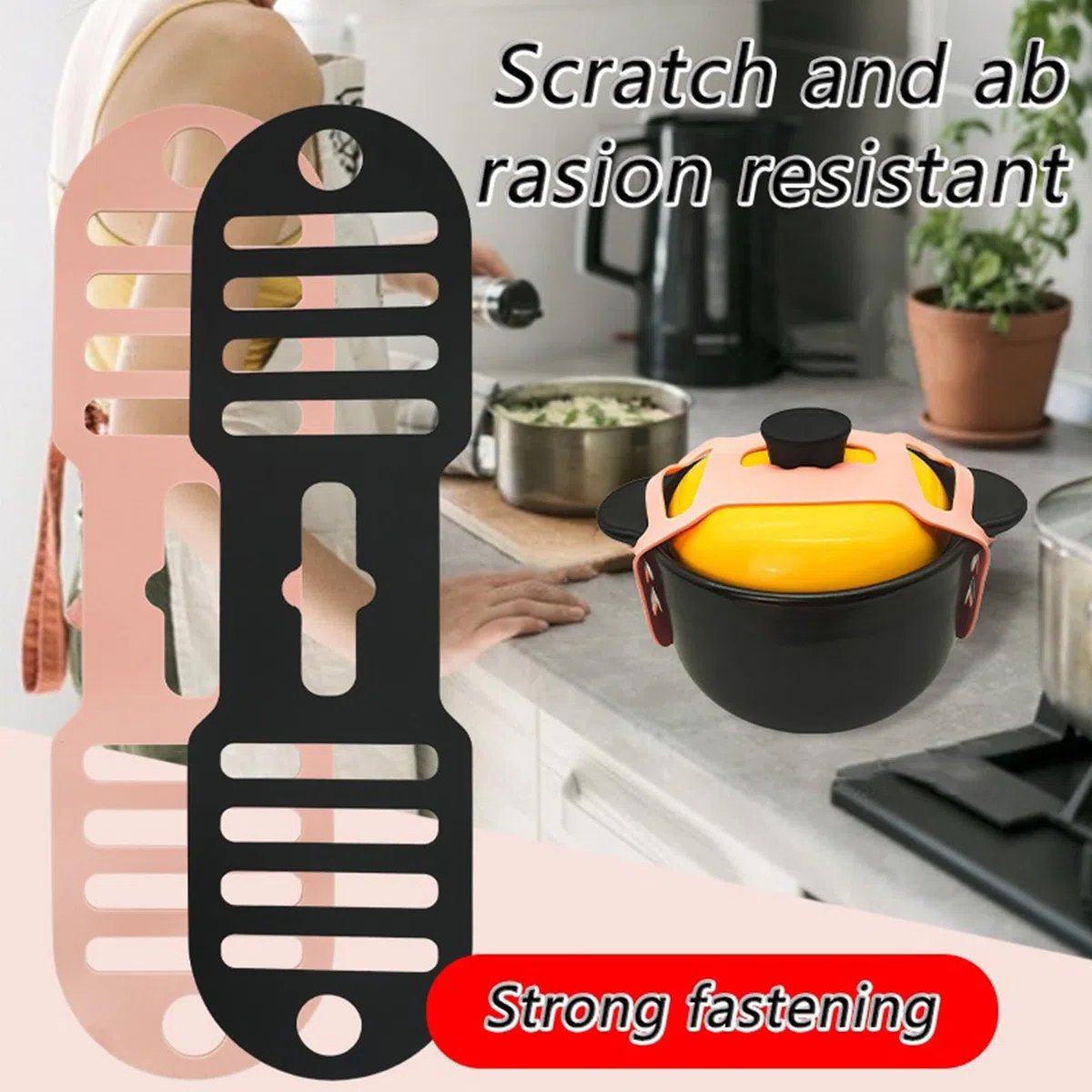 asegurar ollas,Franja de silicona elástica,Cinghia universale per il fissaggio di pentole,blocco multifunzione in silicone per pentole a cottura lenta,casseruole,padelle,scatole Bento(1 pezzo)