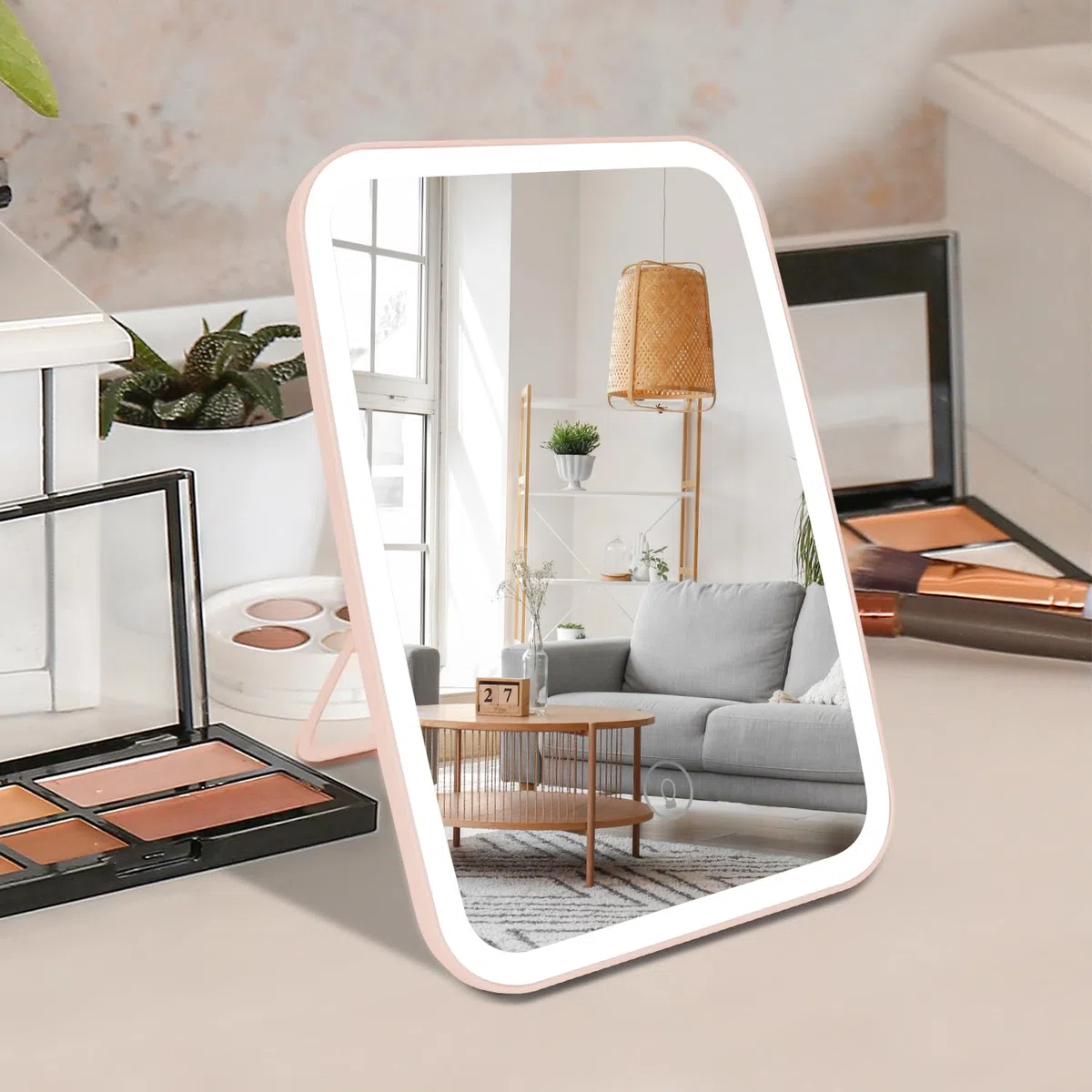OWill Specchio Trucco con Luci, Specchio Portatile con Sensore Touch Dimmerabile a 3 Velocità, Specchio Led Ricaricabile per Bagno, Camera da Letto, Viaggi