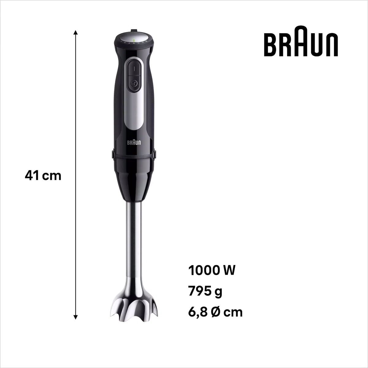 Braun Multiquick 5 Pro MQ55755M MINIPIMER CON 5 ANNI DI ASSISTENZA, 25 velocità di lavorazione, Antischizzo, 3 accessori, NUOVO ACCESSORIO ROBOT, 1000watt, Nero