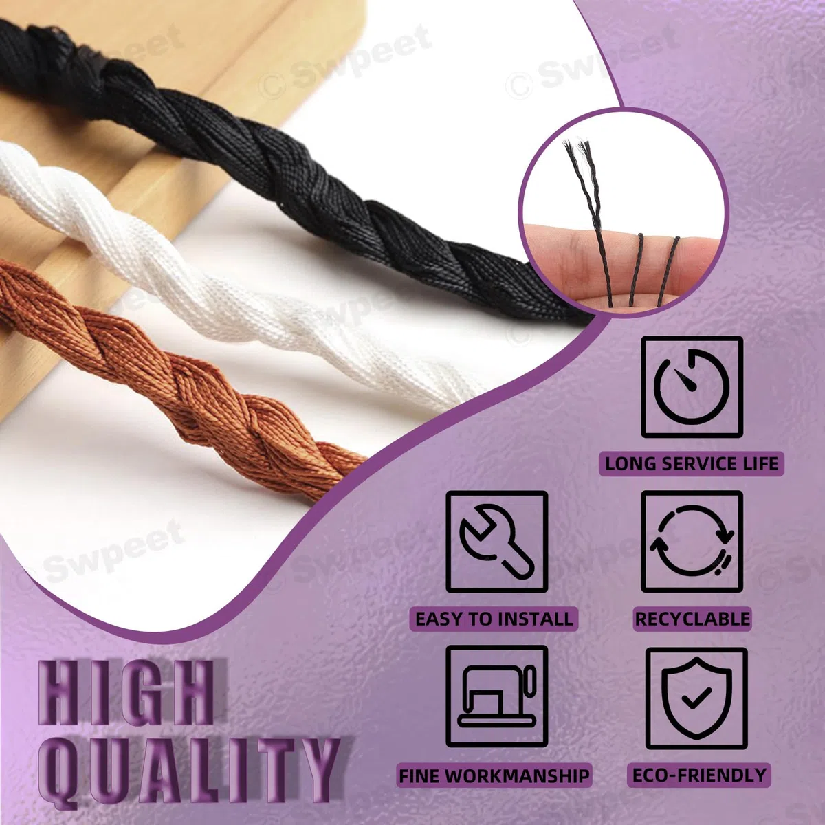 Swpeet Kit di punteruolo e ago per cucire in tela e pelle, 19 pezzi, con filo cerato in nylon assortito, strumenti con manico in rame per pelle, scarpe e riparazione