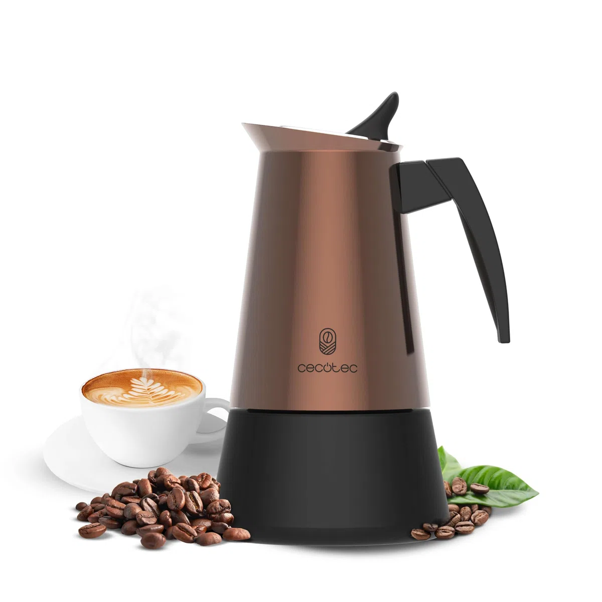 Cecotec Caffettiera Moka Express Piccolina 200 Bronze. 100ml, 2 Tazze di Caffè, Acciaio Inox, Adatta Tutte le Superfici, Filtro Premium, Valvola di Sicurezza, Manico Termoresistente, Design Elegante
