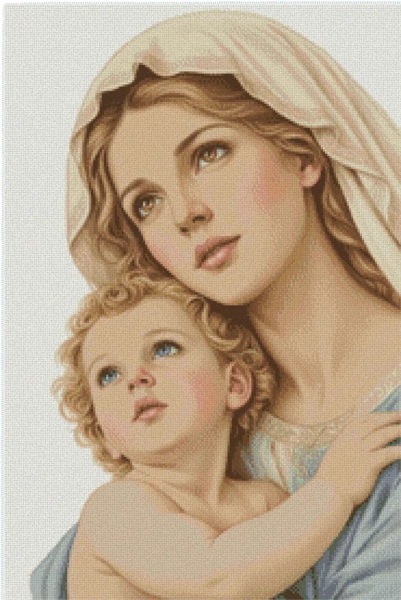 Generico QUADRO ELEGANTE E DELICATO MADONNA CON BAMBINO KIT COMPLETO PUNTO CROCE - JOLLY MERCERIA