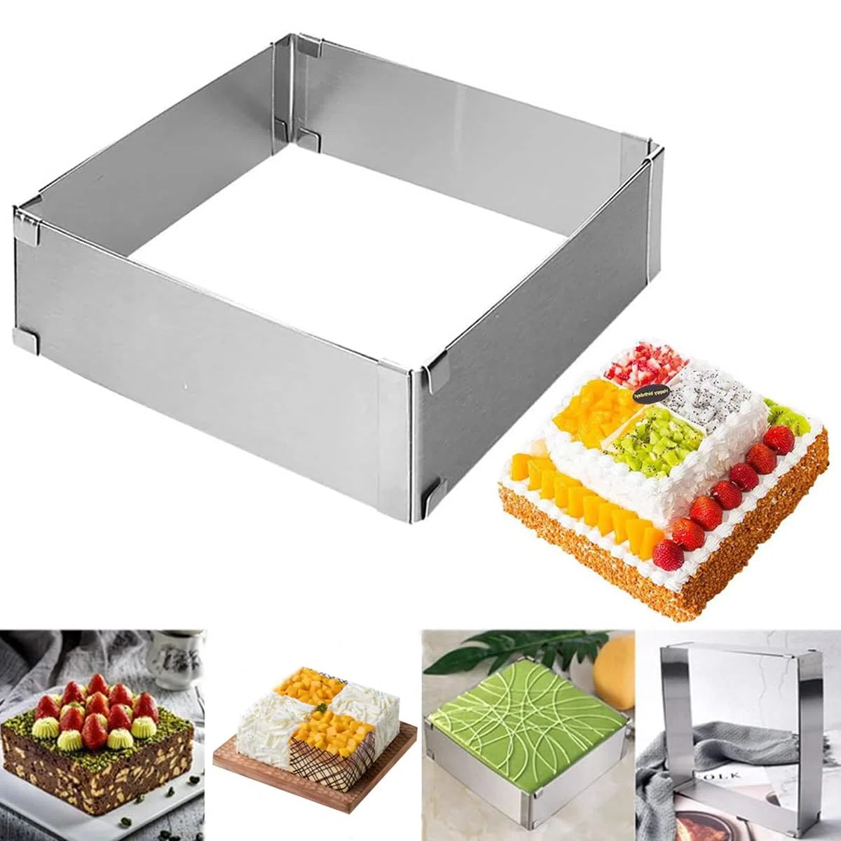 Anicy Coppapasta Quadrato - Regolabile Rettangolare per torte, 15-28 cm, per Torte di Pan di Spagna, Torte Mousse