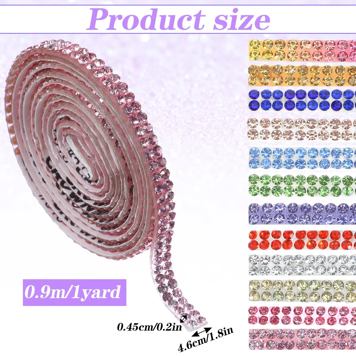 12 rotoli di nastro di strass per lavori fai da te, nastro adesivo glitterato, autoadesivo per regali, decorazioni di abbigliamento, veleno, telefono, matrimonio