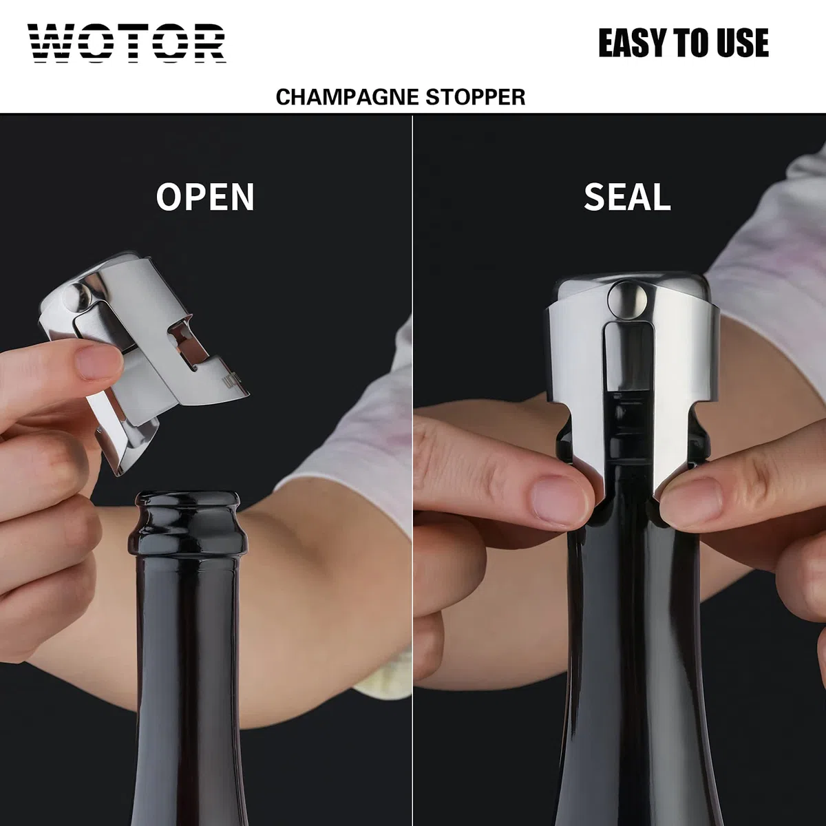 WOTOR 3 pezzi tappo per spumante, tappo champagne professionale in acciaio inox, tappo vino frizzante riutilizzabile, tappo per prosecco, a prova di perdite, Mantieni fresco (Tricolore)