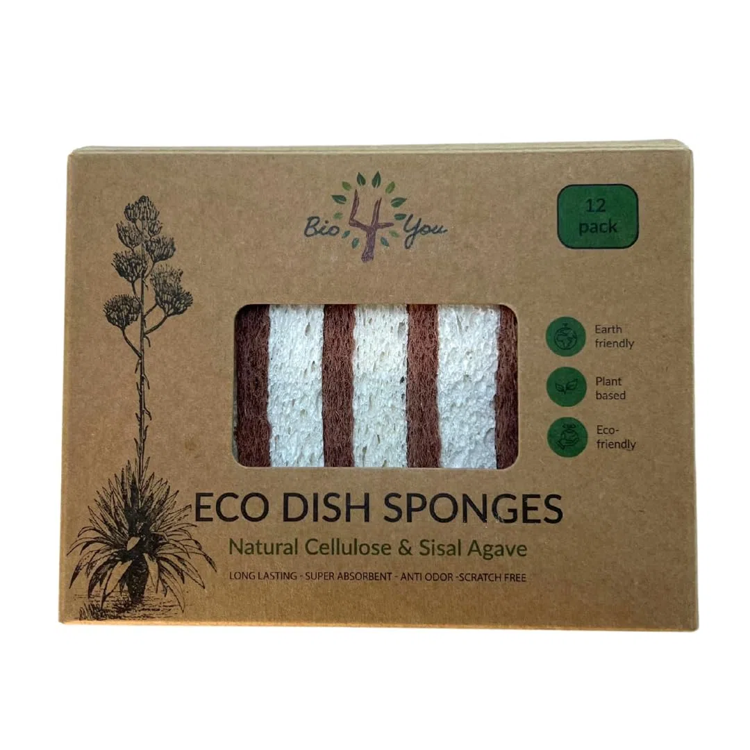 Spugna da cucina naturale biodegradabile Bio4You, compostabile, in cellulosa e noce di cocco, confezione da 12 spugne ecologiche per piatti, forma pratica