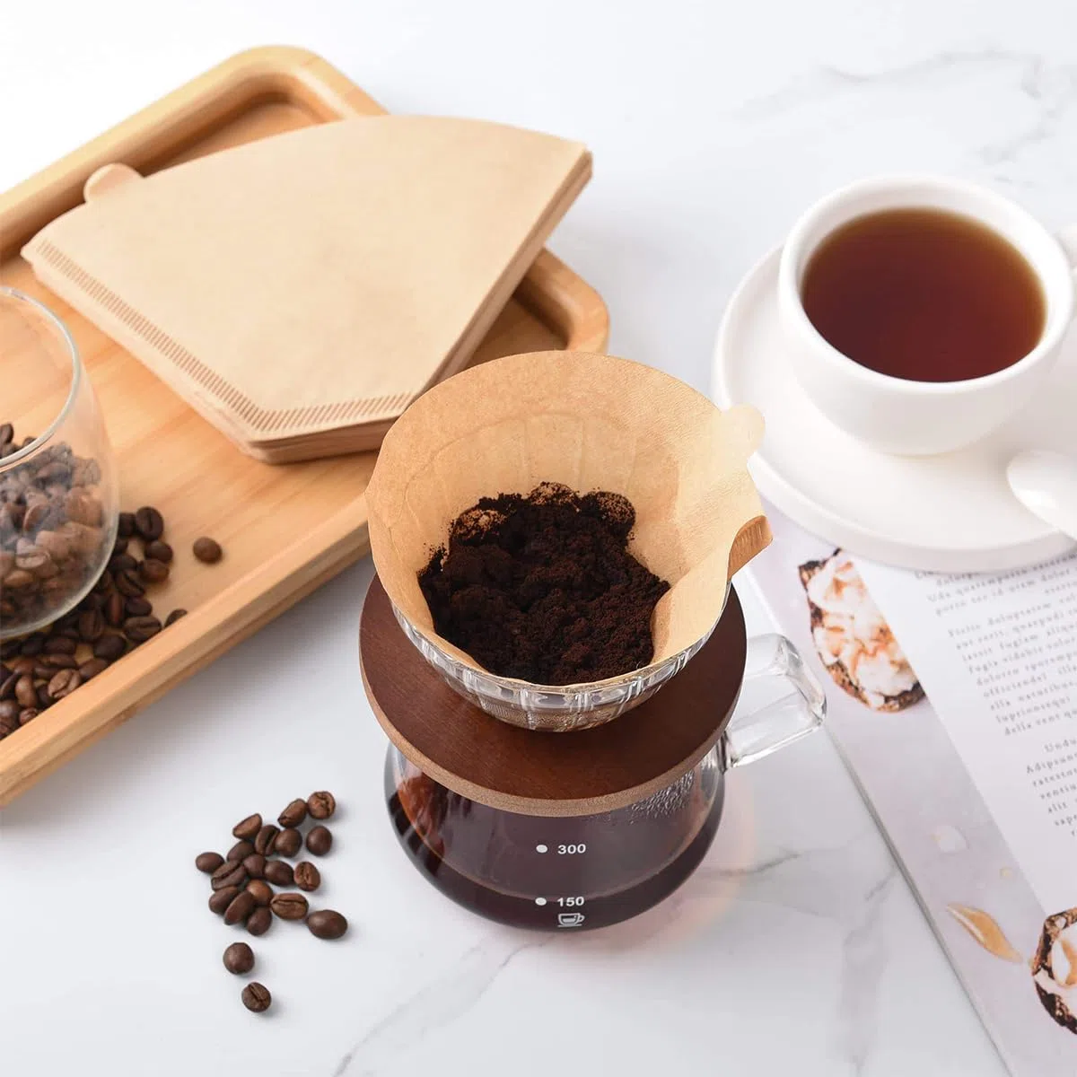 200 Pezzi 2-4 Tazze Filtro Caffe Americano 02 | U Forma, Naturale, Non Sbiancata per Filtri Manuali, Macchine da Caffè, Caffettiere