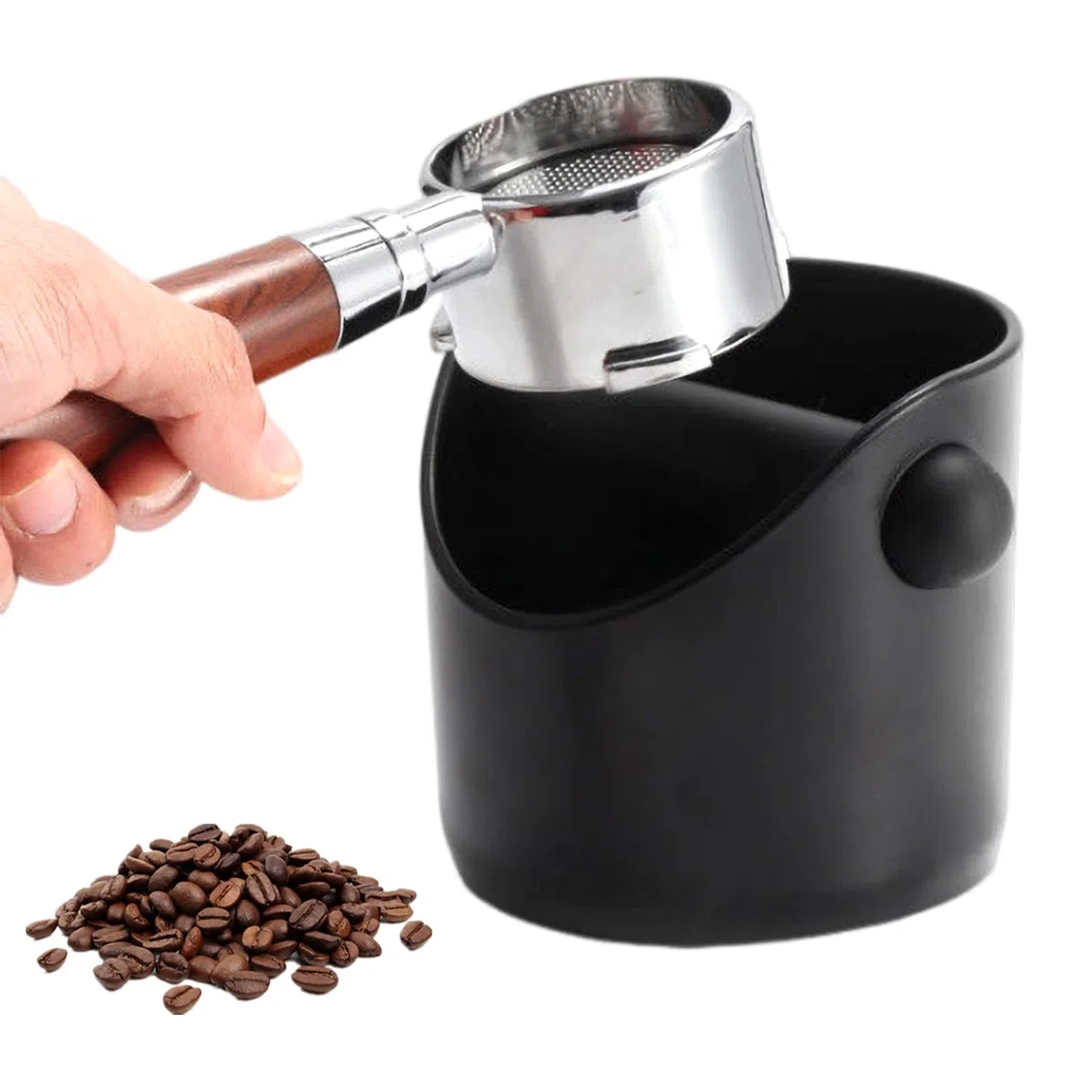 Coffee Knock Box Nero caffe Contenitore per caffè Espressocon Rimovibile Asta Percussione Scatola Fondi di Caffè Recipiente Fondi per Bar Ristoranti Uffici (10x10x11cm)