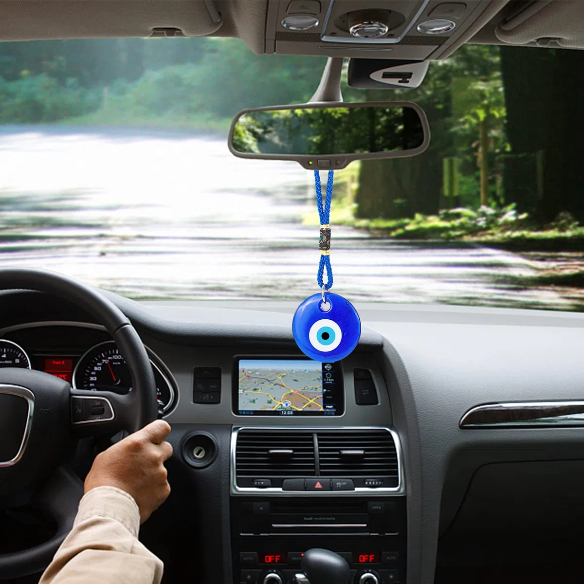WEBEEDY 4 pezzi blu malocchio ornamento da appendere auto malocchio ciondolo ciondolo auto specchietto retrovisore accessori turco greco amuleto per buona fortuna e protezione, regalo di Natale e