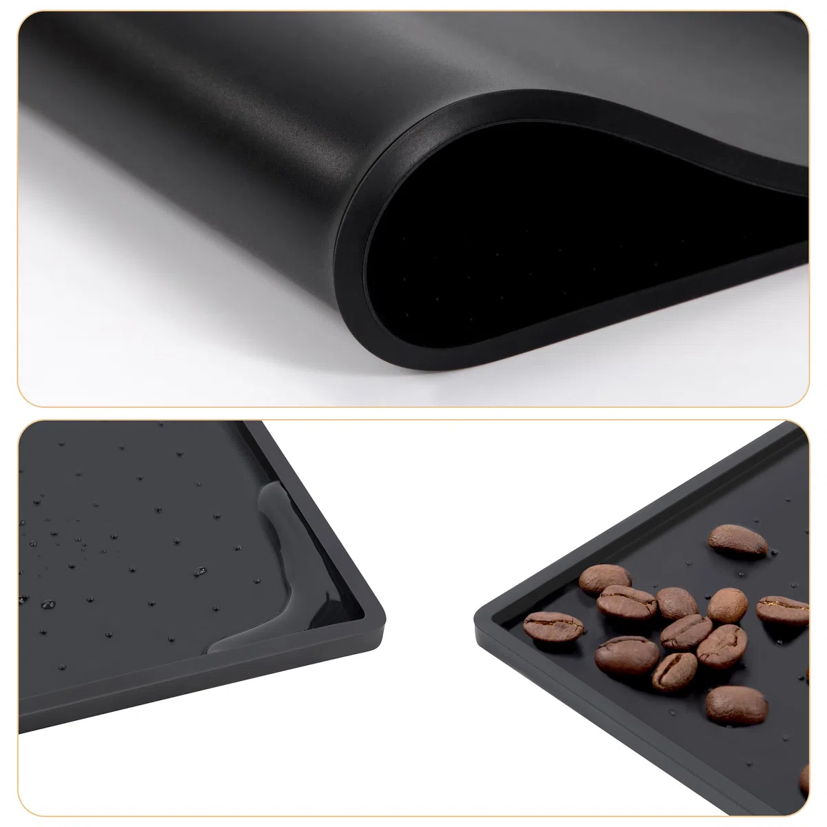 Tappetino per Macchina da Caffè Base de Silicone per Macchine da Caffè 48 * 30cm Tappetino a Prova di Perdite per Cucina Nero (KFJD01_BK)