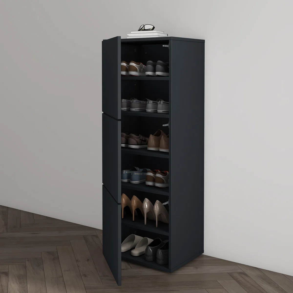 Mai & Mai Scarpiera Portascarpe 45x36x120cm, Porta Scarpe Armadio Scaffale Portascarpe 3 Ante + 6 Scomparti per Ingresso Soggiorno, Camera da Letto Schuhschrank02, Antracite opaco