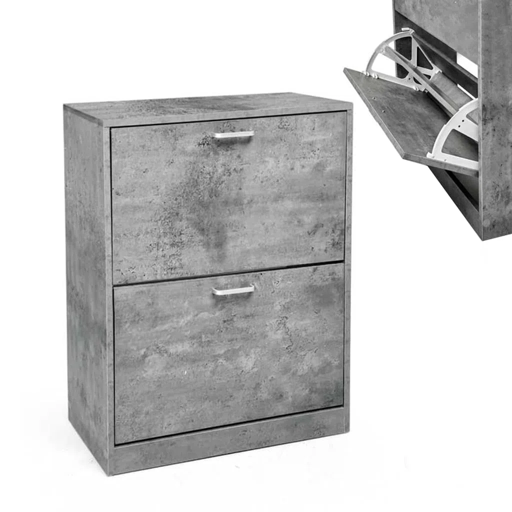 Scarpiera in Legno 63X24X81CM - Struttura in Legno Truciolare, Melaminico, Ante con Divisori, Salvaspazio, per Ingresso, Organizza Scarpe, Design Elegante - (Effetto Cemento, 2 Ante)