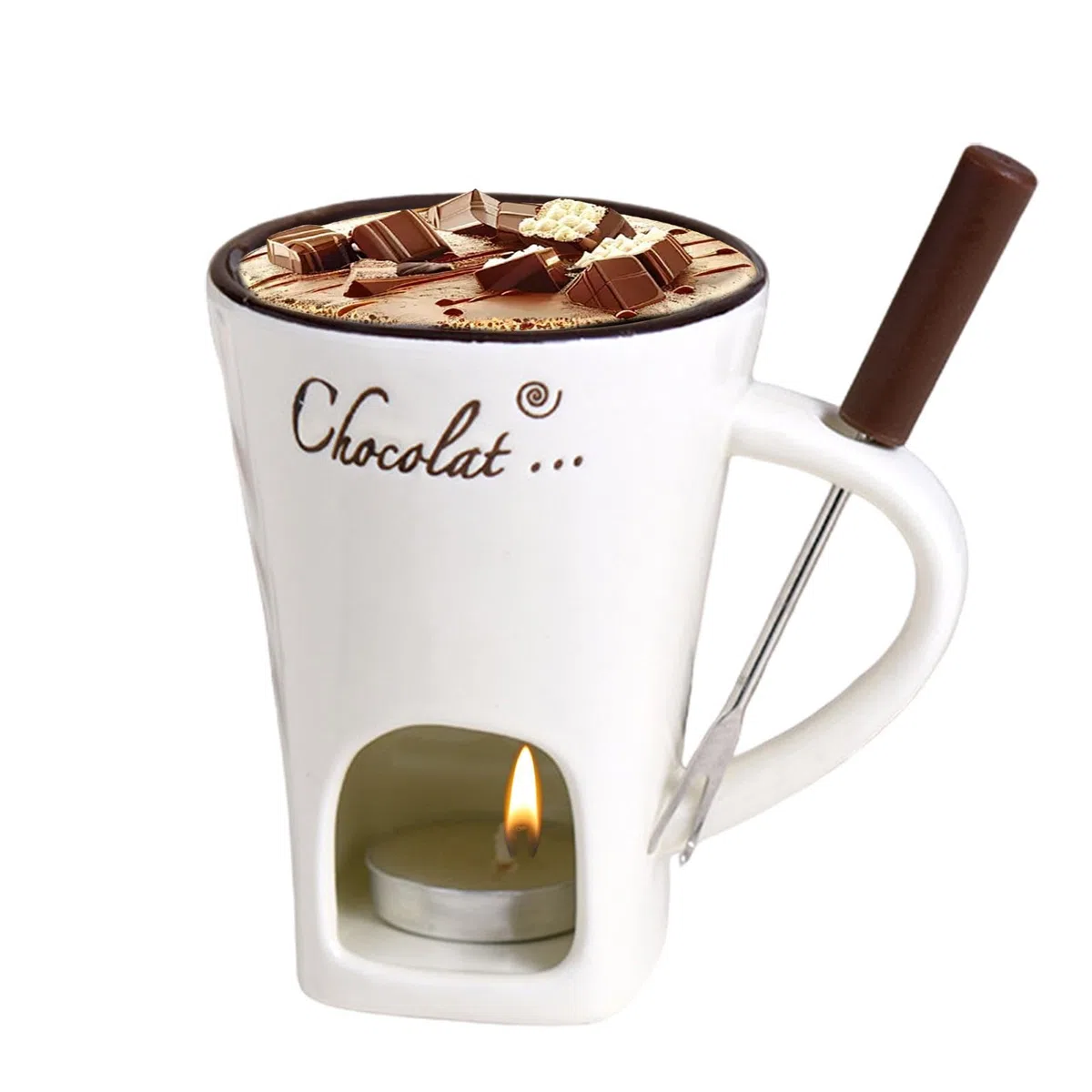Fondue Pot Set, Chocolate Fondue Mug, 200ml Tea Light Candle Warmer Fondue Set, Hot Pot Ceramic Melting Cup, Butter Warmer Heating Tea Light Melting Pot for Candy & Caramel