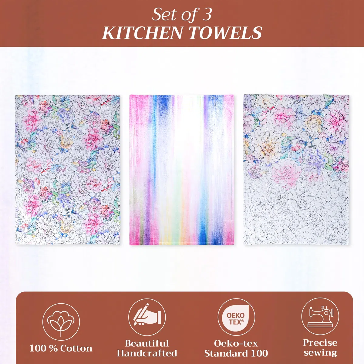 Maison d' Hermine Floral Love 100% cotone, set di 3 asciugamani da cucina Multi-Purpose | Asciugamani da bar | Primavera/Estate (50 cm x 70 cm)