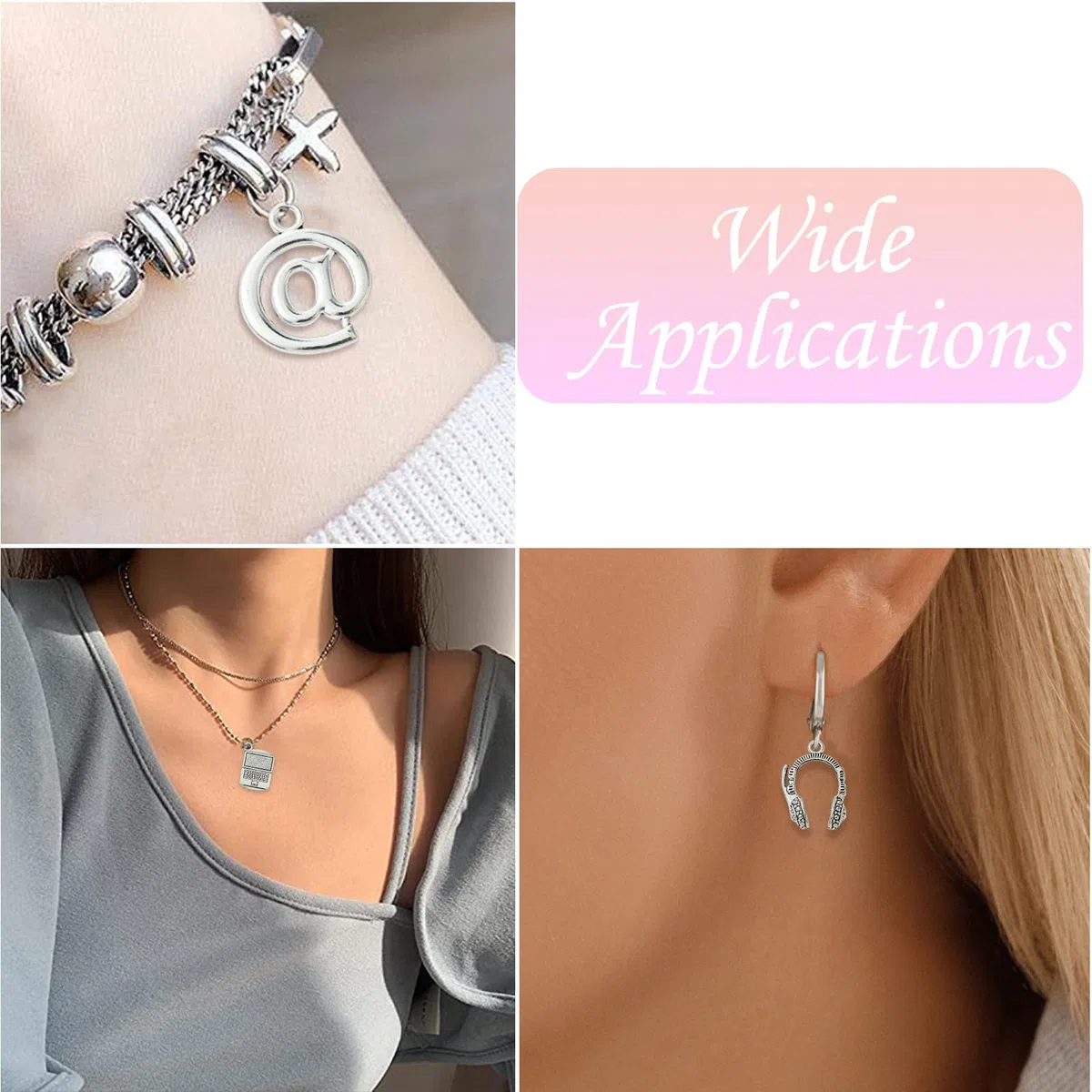 100 ciondoli in argento, 10 stili a tema ingegnere informatico, cuffie, tastiera, in stile tibetano, per bracciali, collane e gioielli fai da te