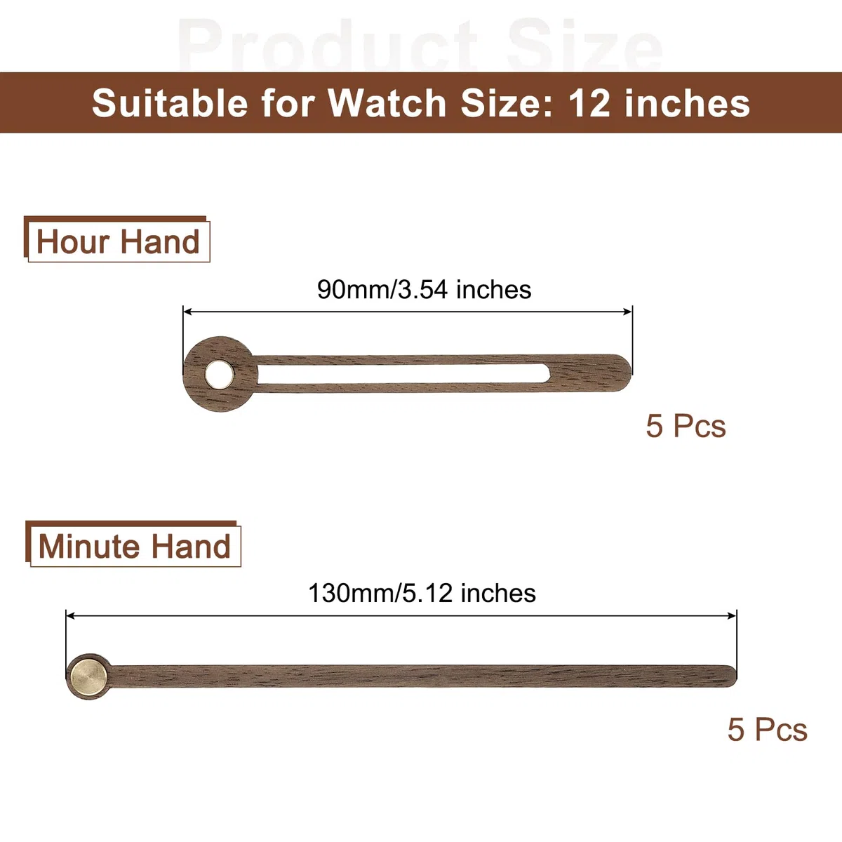 QUARKZMAN 5 Set Lancette per Orologio in Legno, Lancette per Orologio in Legno di Noce Kit Parti di Ricambio Adatte per Orologio da Parete 14 Pollici, 5.12 Pollici