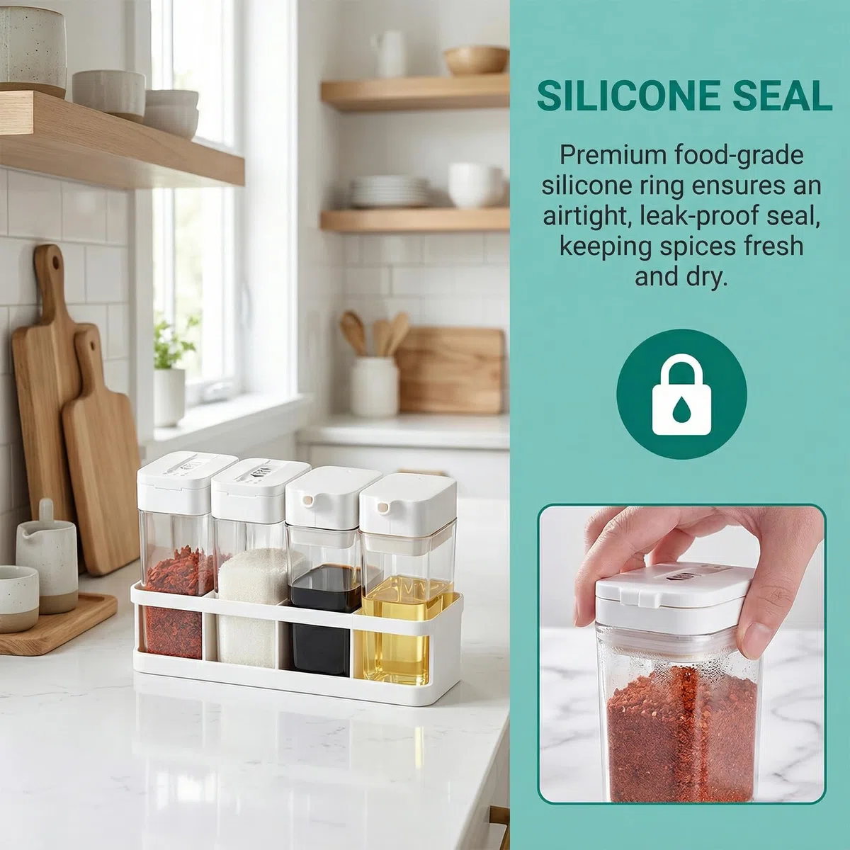 Barattoli Plastica per Spezie con Coperchio, Set da 4, 100ml, Inclusi Etichette, Trasparente, Bottiglie per Olio e Aceto, Contenitori Porta Spezie da Campeggio, Contenitori Spezie per Cucina