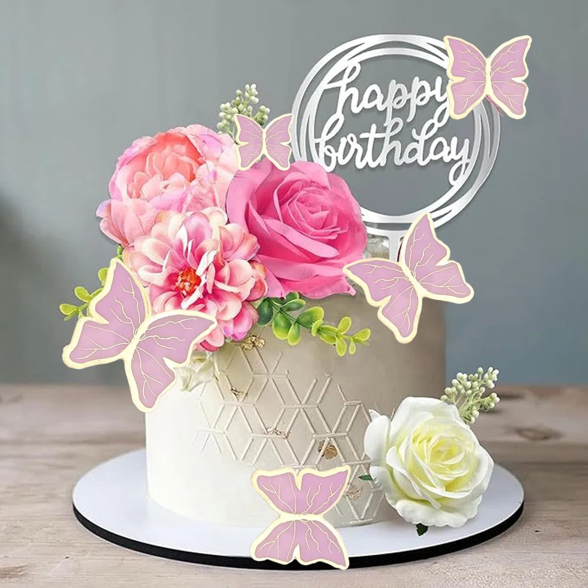 14PCS Decorazioni per Torte Fiori di Rosa Artificiale Decorazioni Torta Compleanno, Bianco Fiori per Torte per Matrimoni, Feste e Decorazioni per La Casa