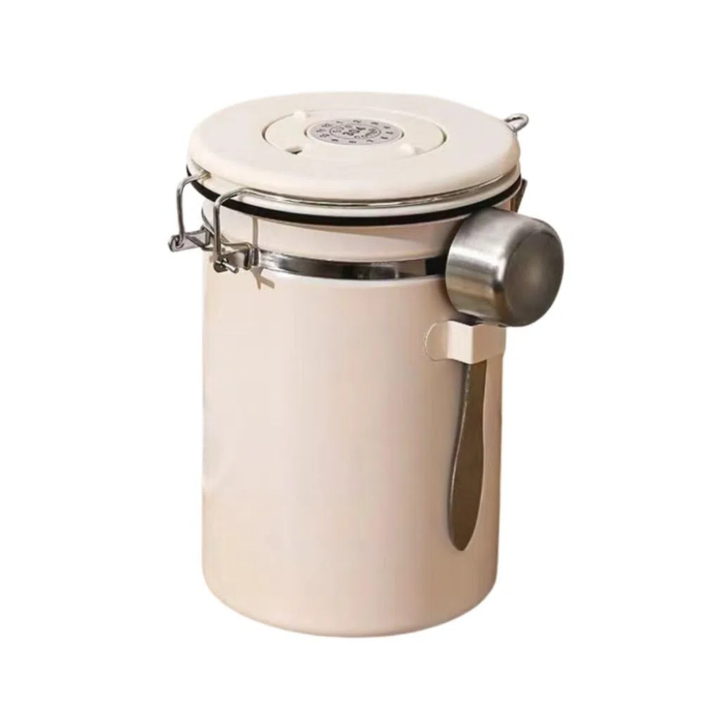 Barattolo Caffe Ermetico 11.8 X 18 CM,Contenitore Caffe in Polvere,Coffee Beans Container,Contenitore Farina con Display Della Data e Cucchiaino,Barattolo per Conserve Zucchero per Noci e Tè