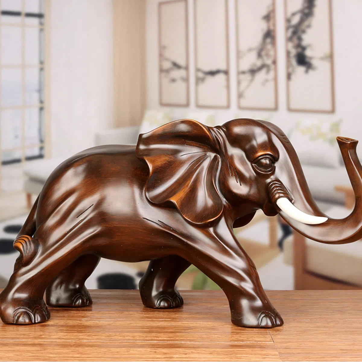 Decorazione Elefante, Statua Decorazione Elefante Bianco, Decorazione per Camera Letto,Soggiorno Appartamento Ufficio Armadietto del Vino, Resina,Golden Elephant
