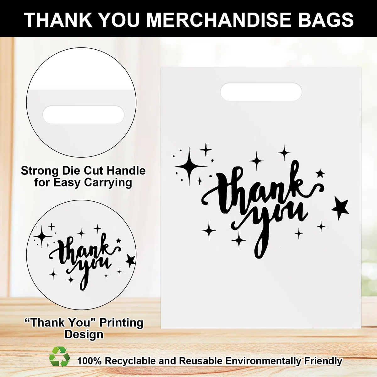 nplaseta 100 Pezzi Sacchetti Regalo Ringraziamento con Manici 30x40cm Sacchetti di Plastica per Tende Riutilizzabili per Negozi Boutique,Festività (Bianco)