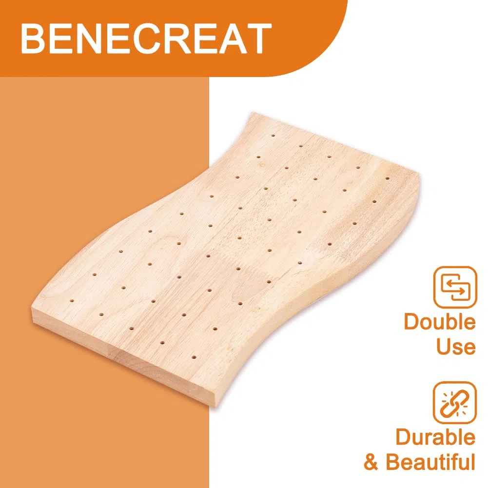 BENECREAT Porta Spiedini in Legno per Alimenti, Espositore per Spiedini A Forma di Onda da 30x16.7 cm A 45 Fori per Feste di Compleanno, Barbecue, Matrimoni O Vacanze, 18 mm di Spessore