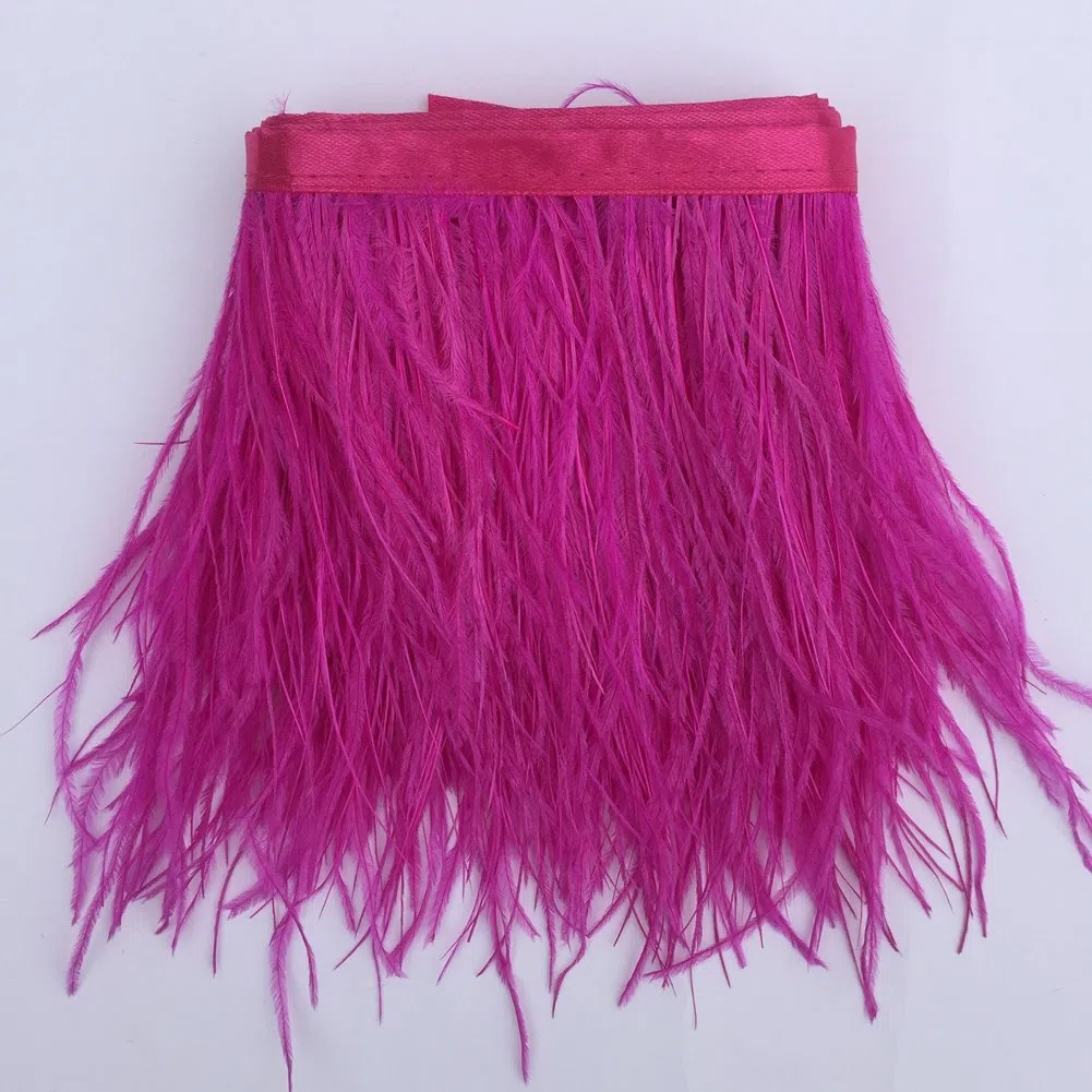 Sowder, orlo sfrangiato con piume di struzzo con nastro di raso per abito, per cucito, artigianato, costumi, decorazioni, confezione da 1,8 m fushia