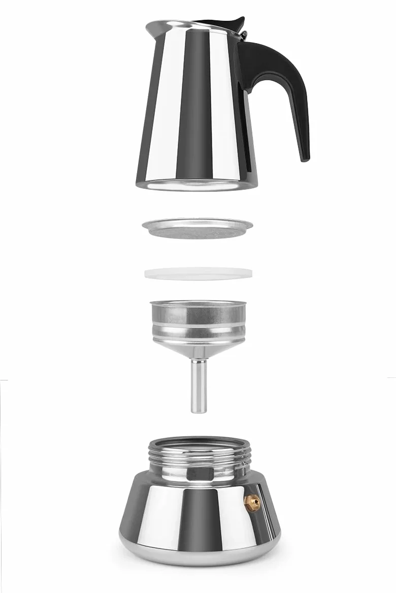 Orbegozo KFI 460, caffettiera induzione, 4 tazze, manico ergonomico, adatta per piani cottura a gas, elettrici e in vetroceramica, lavabile in lavastoviglie, colore acciaio inox