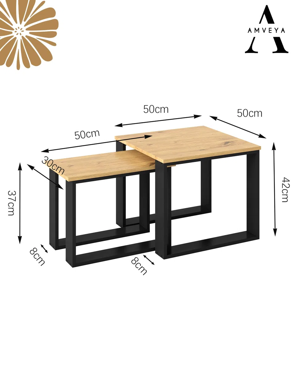 Tavolino Salotto Tavolino da Salotto Set 2 Pezzi Tavolino da Divano Tavolino Piccolo Tavolo Salotto 50x50x42cm e 50x30x37cm