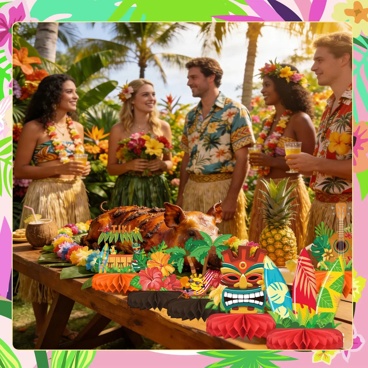 Set Decorativo per Festa Luau Hawaiana: Tema Aloha con Centrotavola A Nido D’Ape A Luau, Perfetto per Tiki E Celebrazioni Hawaii