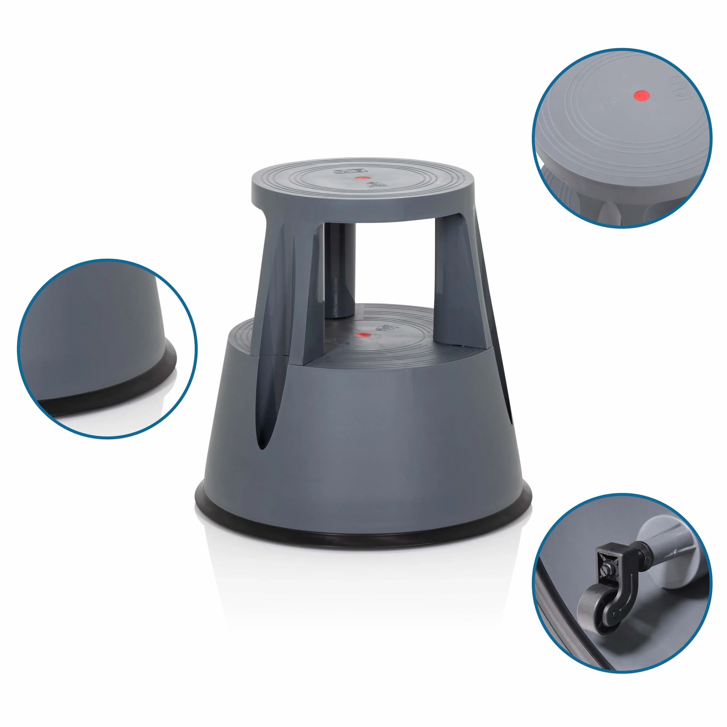 hjh OFFICE TIO-M I 830001 - Sgabello in plastica con base di elefante, certificato T?V, altezza 42 cm, portata fino a 150 kg, con ruote, colore: Grigio
