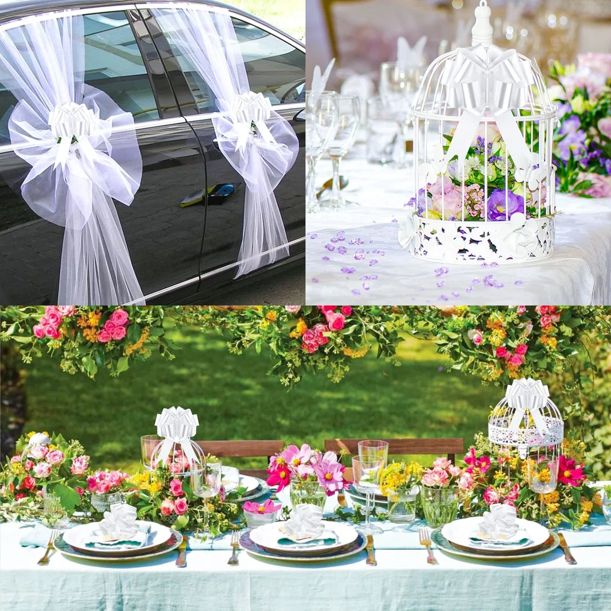 60 Coccarde Bianche Matrimonio Auto Fiocchi Decorazioni Nozze Nastro Addobbi Macchine Casa Giardino (60 Bianche)